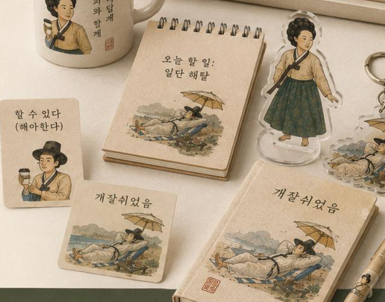 유교컴퍼니 굿즈. 노트·텀블러·카드·키링·스탠디