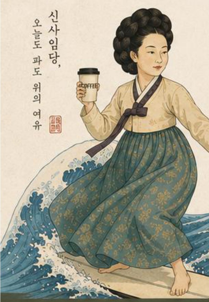 신사임당, 오늘도 파도 위의 여유 (유교컴퍼니 브랜드 IP 일러스트)